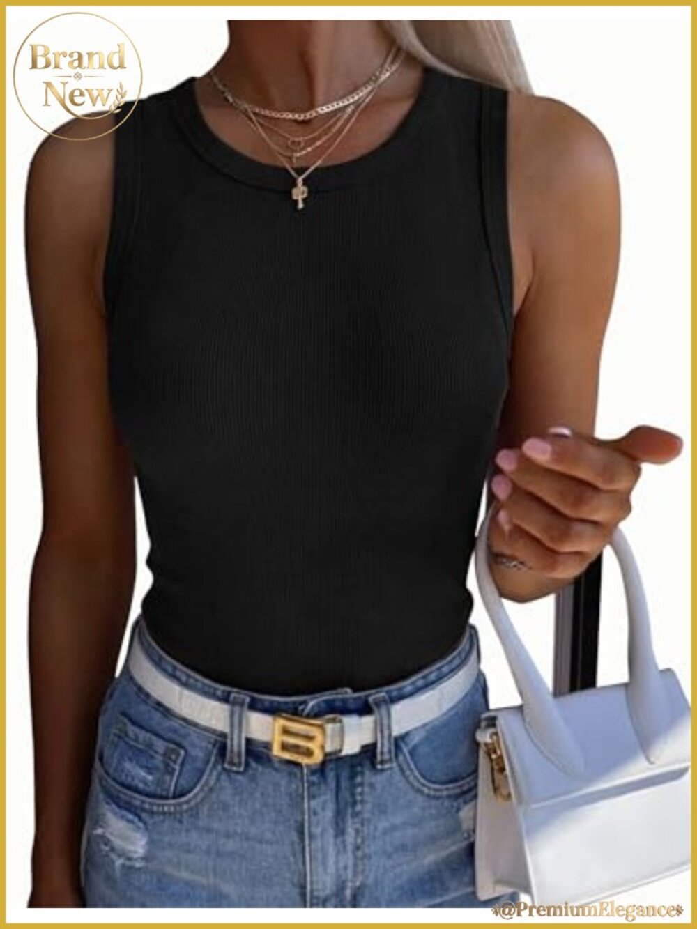 Sleeveless Ribbed Tank Tops for Women Stretchy Basic Summer Crewneck